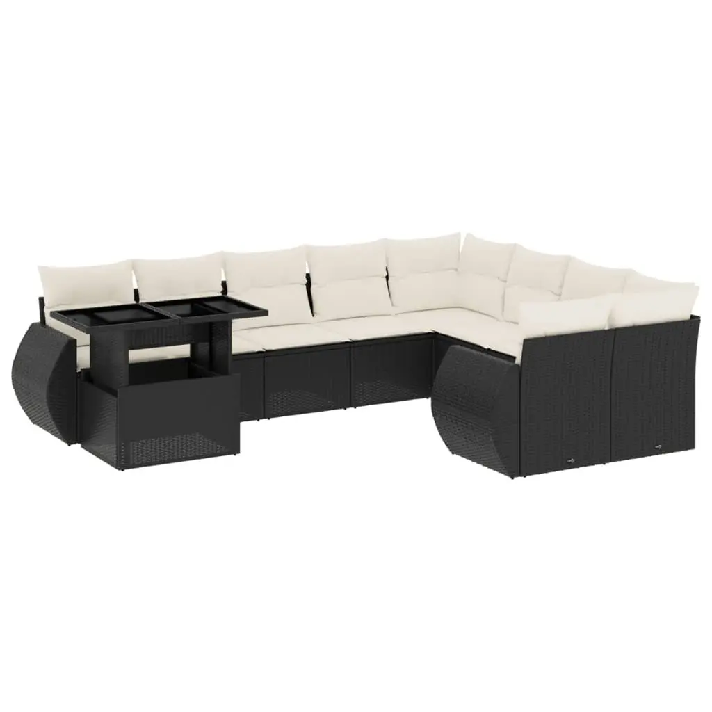 Garden Sofa Set 10 Piece Outdoor Furniture Patio Black Poly Rattan Modular