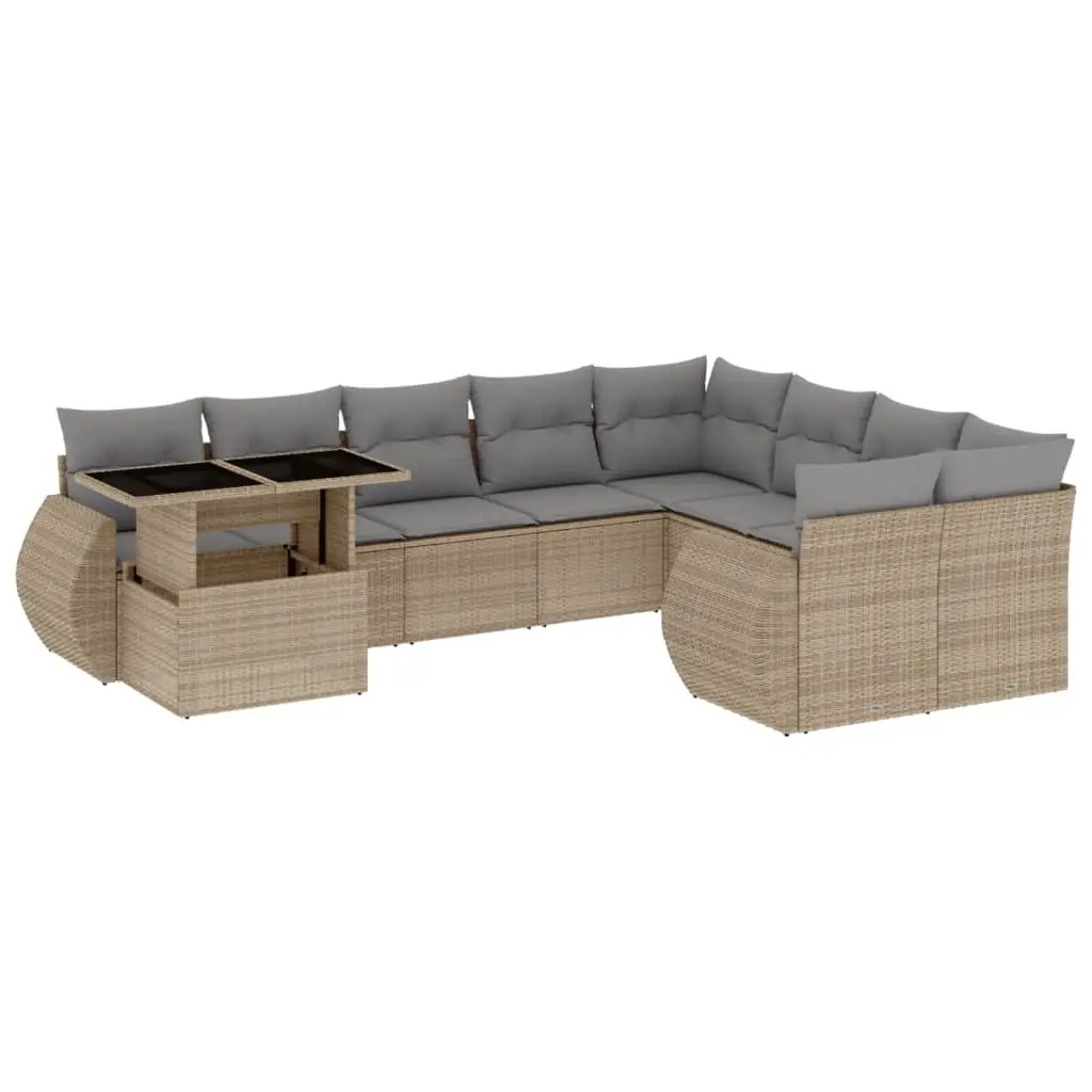 Garden Sofa Set 10 Piece Outdoor Furniture Beige Poly Rattan Modular Patio
