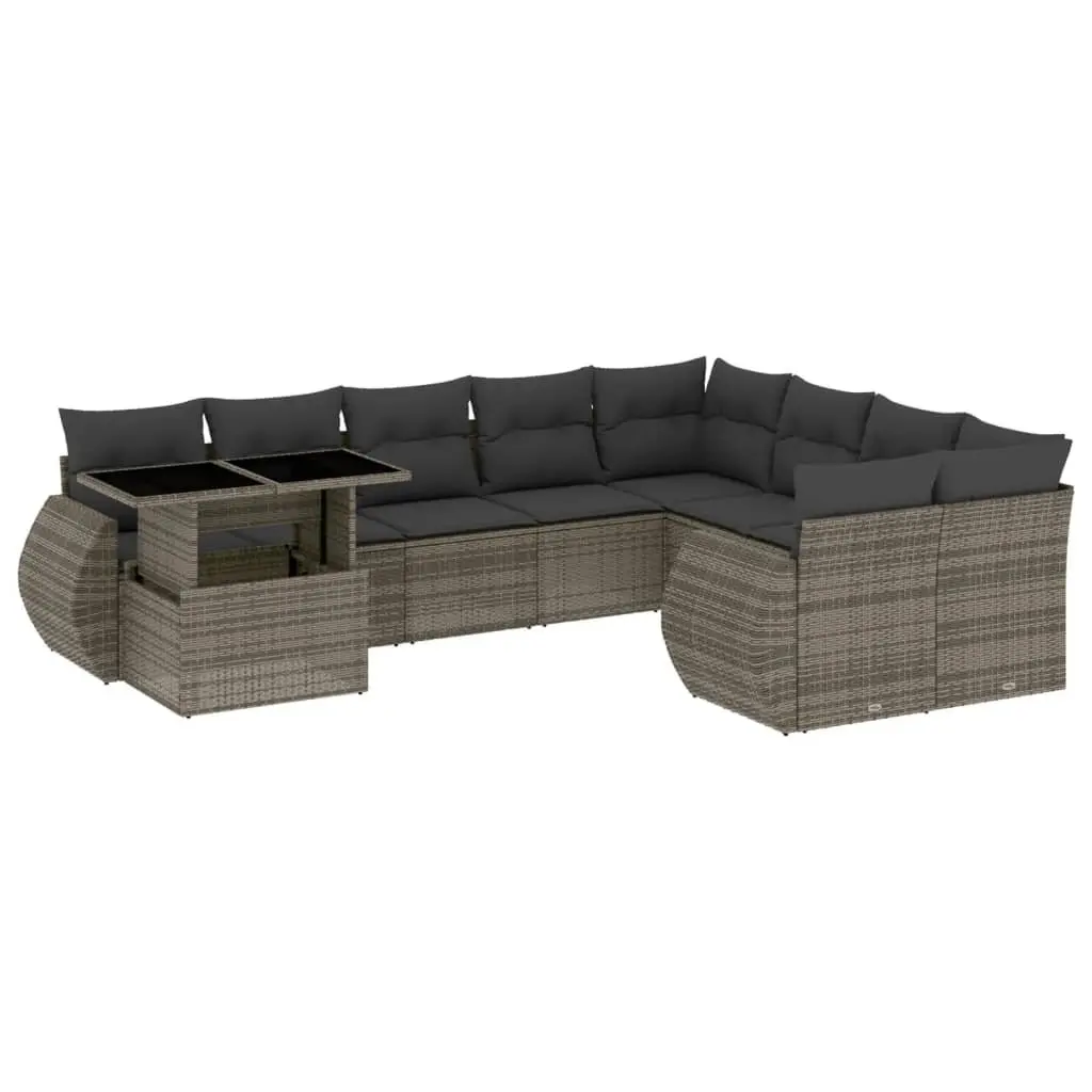 Garden Sofa Set 10 Piece Outdoor Furniture Grey Cushions Poly Rattan Modular