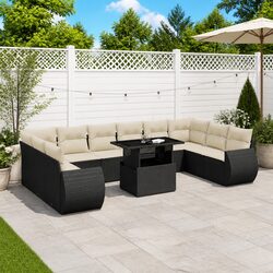 Garden Sofa Set 11 Piece Outdoor Furniture Patio Black Poly Rattan Modular