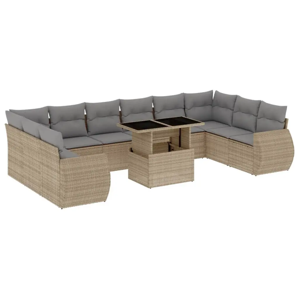 Garden Sofa Set 11 Piece Outdoor Furniture Beige Poly Rattan Patio Lounge