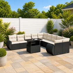 11 Piece Black Rattan Outdoor Sofa Set