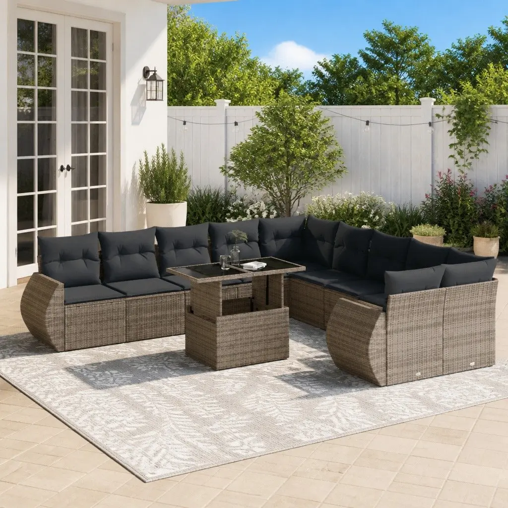 Garden Sofa Set Grey 11 Piece Modular Outdoor Furniture with Cushions