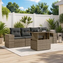 5 Piece Garden Sofa Set Outdoor Patio Furniture Grey Poly Rattan Cushions