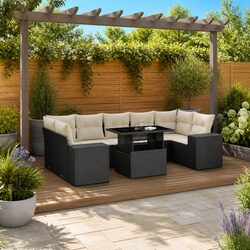 Garden Sofa Set 8 Piece Outdoor Furniture Patio Sectional Black Poly Rattan