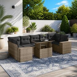 8 Piece Garden Sofa Set Outdoor Patio Furniture Grey PE Rattan with Cushions