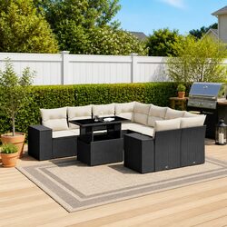 Outdoor Garden Sofa Set 9 Piece Patio Furniture Modular Rattan Black Cushions