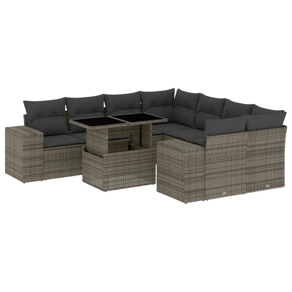 9 Piece Grey Garden Sofa Set with Cushions Modular Outdoor Furniture Patio