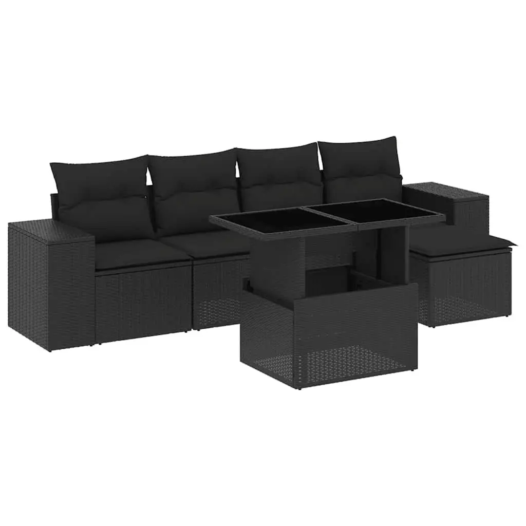 Garden Sofa Set Black 6 Piece Outdoor Patio Furniture Adjustable Tabletop Removable Cushion Covers