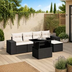 Compact 6 Piece Black Garden Sofa Set with Cushions