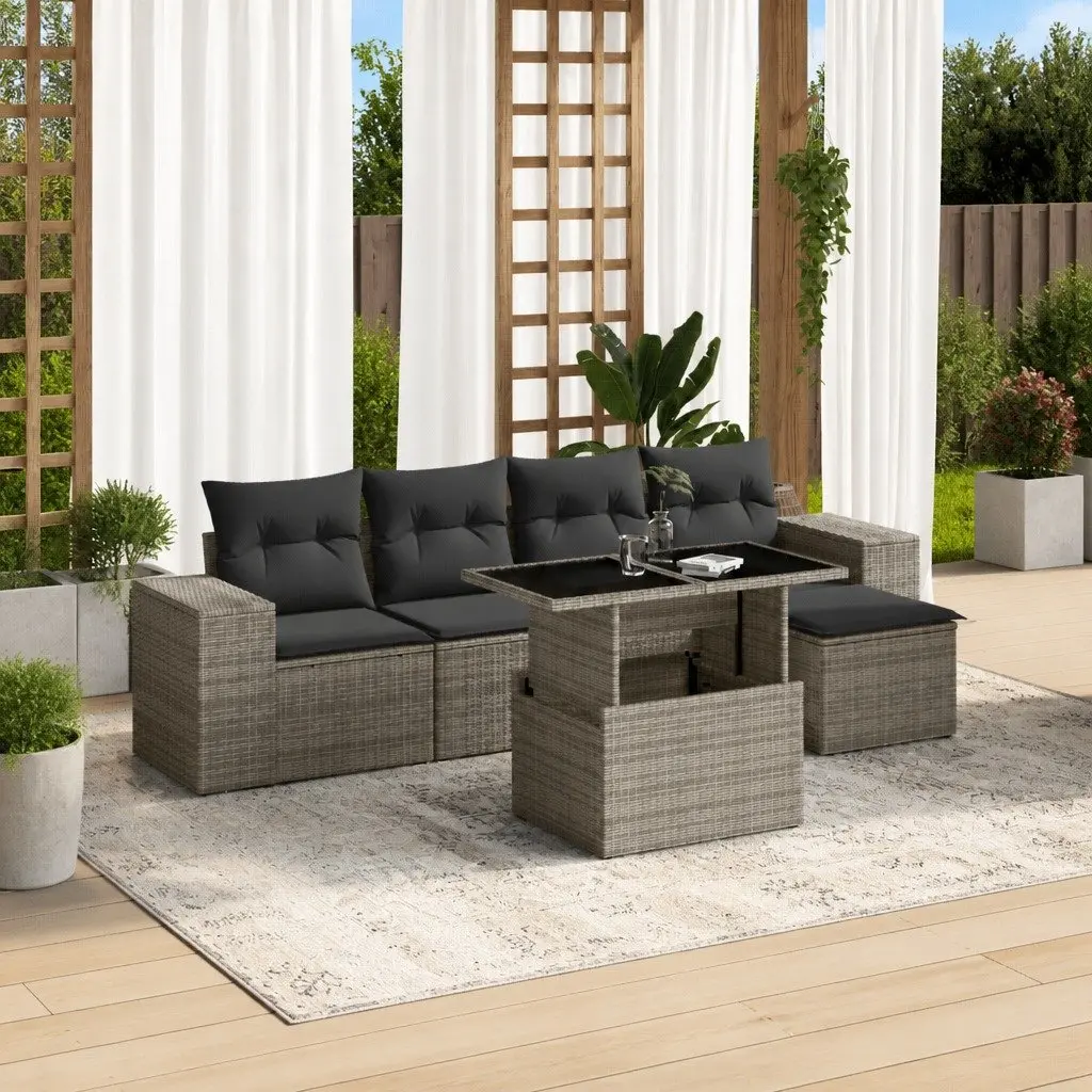 Garden Sofa Set Grey 6 Piece Outdoor Furniture Poly Rattan Patio Lounge Cushions