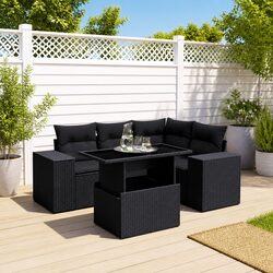 5 Piece Garden Sofa Set Outdoor Patio Furniture Black Poly Rattan with Cushions