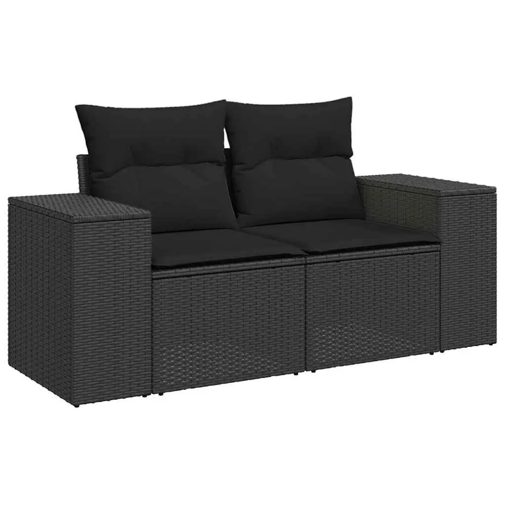 5 Piece Garden Sofa Set Outdoor Patio Furniture Black Poly Rattan with Cushions
