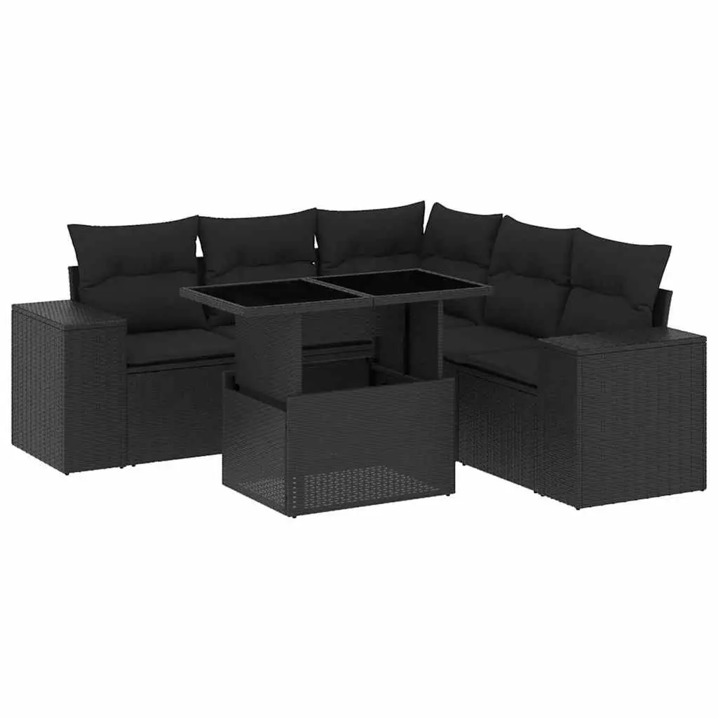 6 Piece Black Outdoor Sofa Set with Adjustable Table