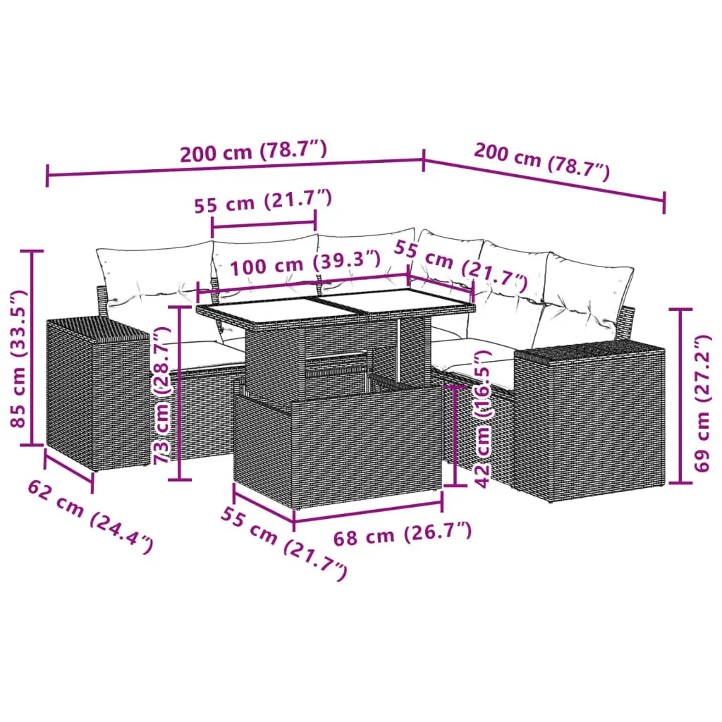 6-Piece Garden Sofa Set Grey Poly Rattan Outdoor Furniture with Cushions