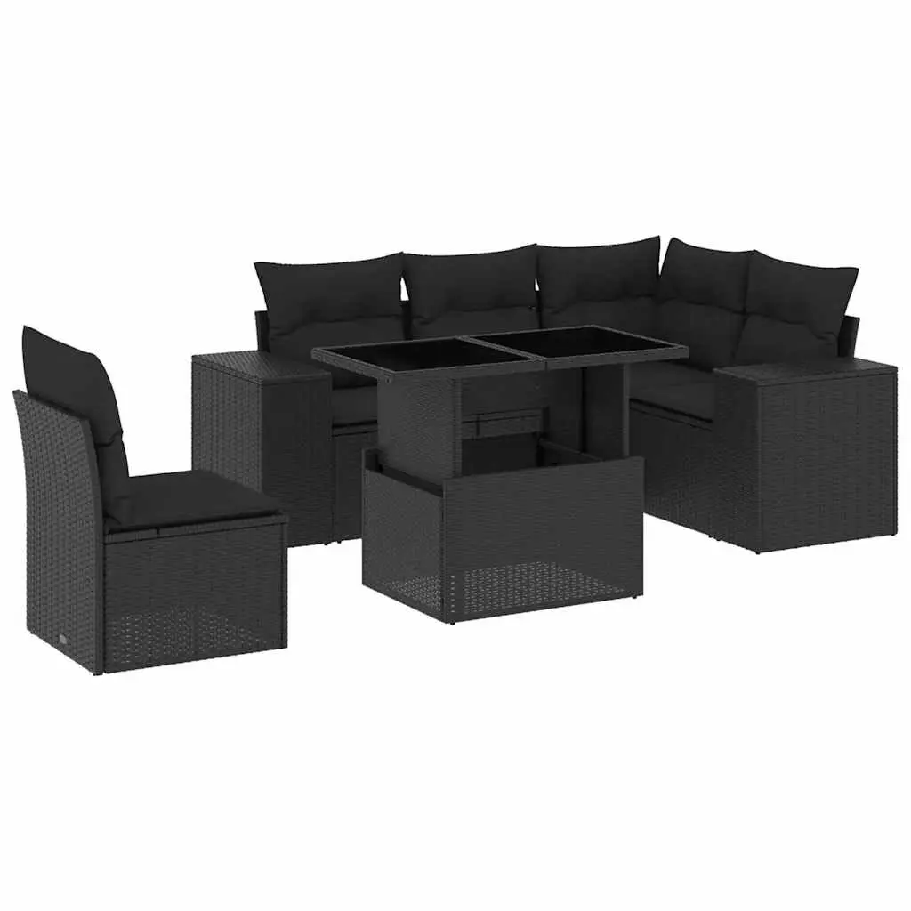 Garden Sofa Set 6 Piece Outdoor Furniture Black Poly Rattan Modular Patio