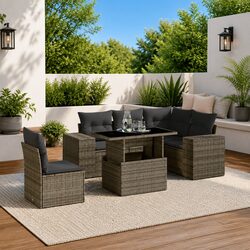 Garden Sofa Set 6 Piece Outdoor Furniture Grey Poly Rattan Patio Lounge with