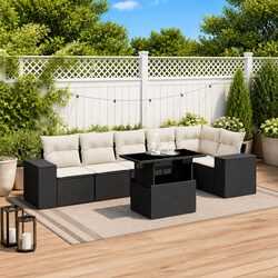7 Piece Garden Sofa Set Outdoor Furniture Black Poly Rattan with Cushions
