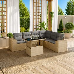 7-Piece Beige Rattan Sofa Set for Outdoor Living