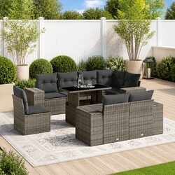 Garden Sofa Set 9 Piece Outdoor Furniture Patio Lounge Suite Grey Poly Rattan