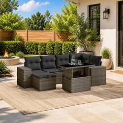 7 Piece Modular Garden Sofa Set in Grey with Cushions