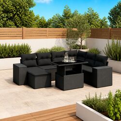 Garden Sofa Set 8 Piece Outdoor Furniture Black Poly Rattan Modular Patio