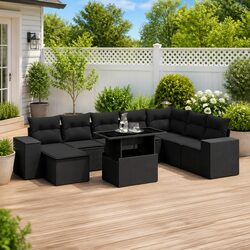 9 Piece Black Rattan Garden Sofa Set
