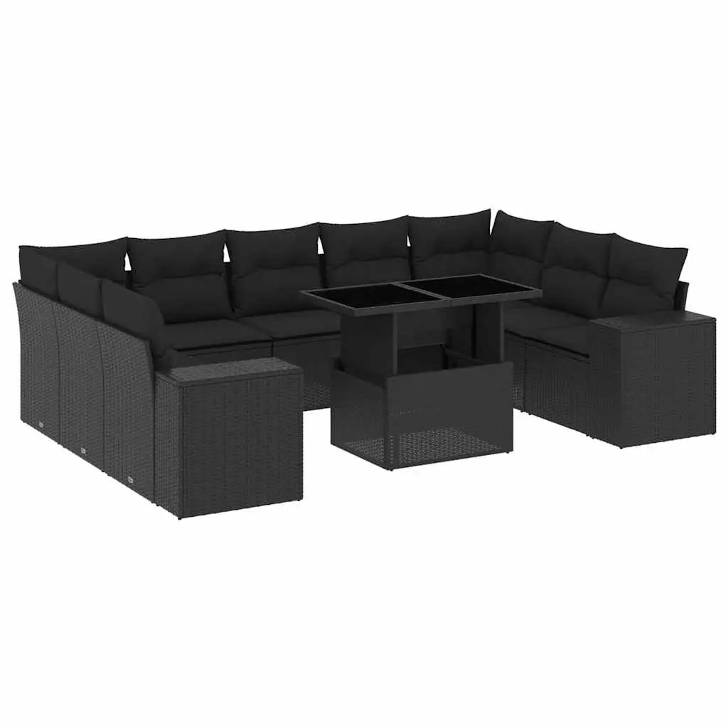 Garden Sofa Set 10 Piece Black Poly Rattan Outdoor Furniture Modular Patio