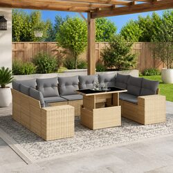 Beige 10-Piece Outdoor Sofa Set for Relaxation