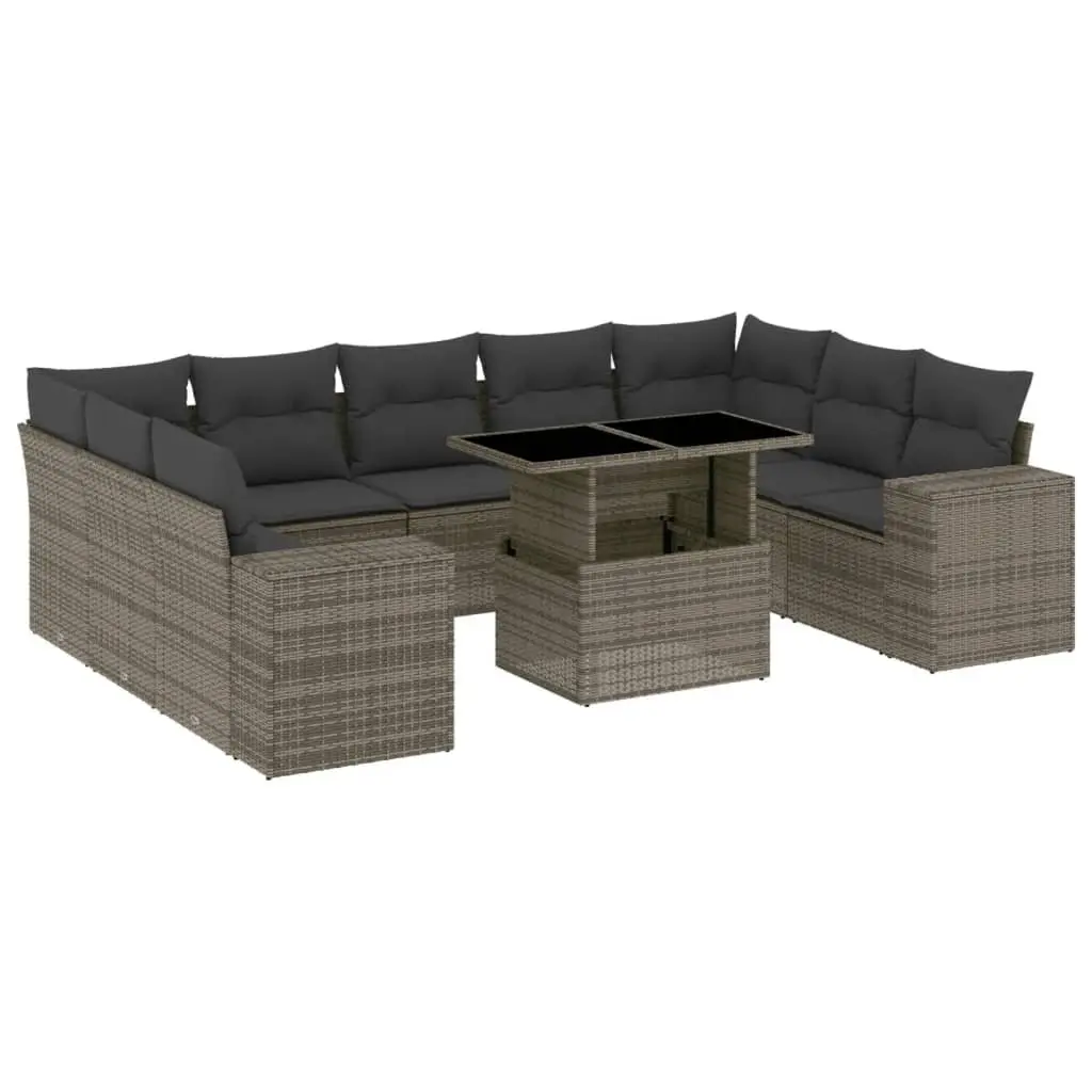 Garden Sofa Set 10 Piece Outdoor Furniture Patio with Cushions Grey Poly Rattan
