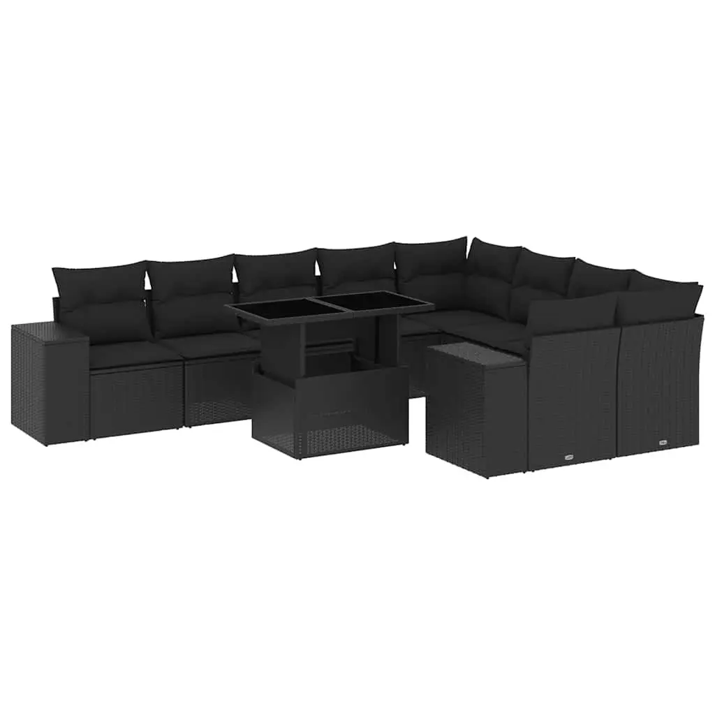 Garden Sofa Set 10 Piece Outdoor Furniture Patio Lounge Black Poly Rattan