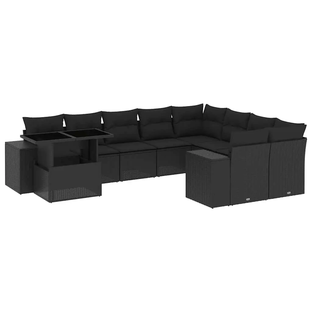 Garden Sofa Set 10 Piece Outdoor Furniture Black Poly Rattan Modular Patio