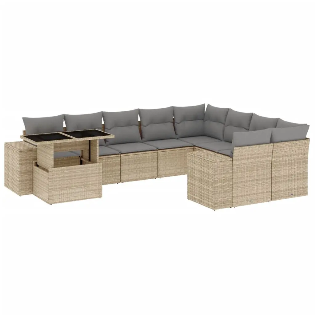 Garden Sofa Set Beige 10 Piece Outdoor Furniture Poly Rattan with Cushions