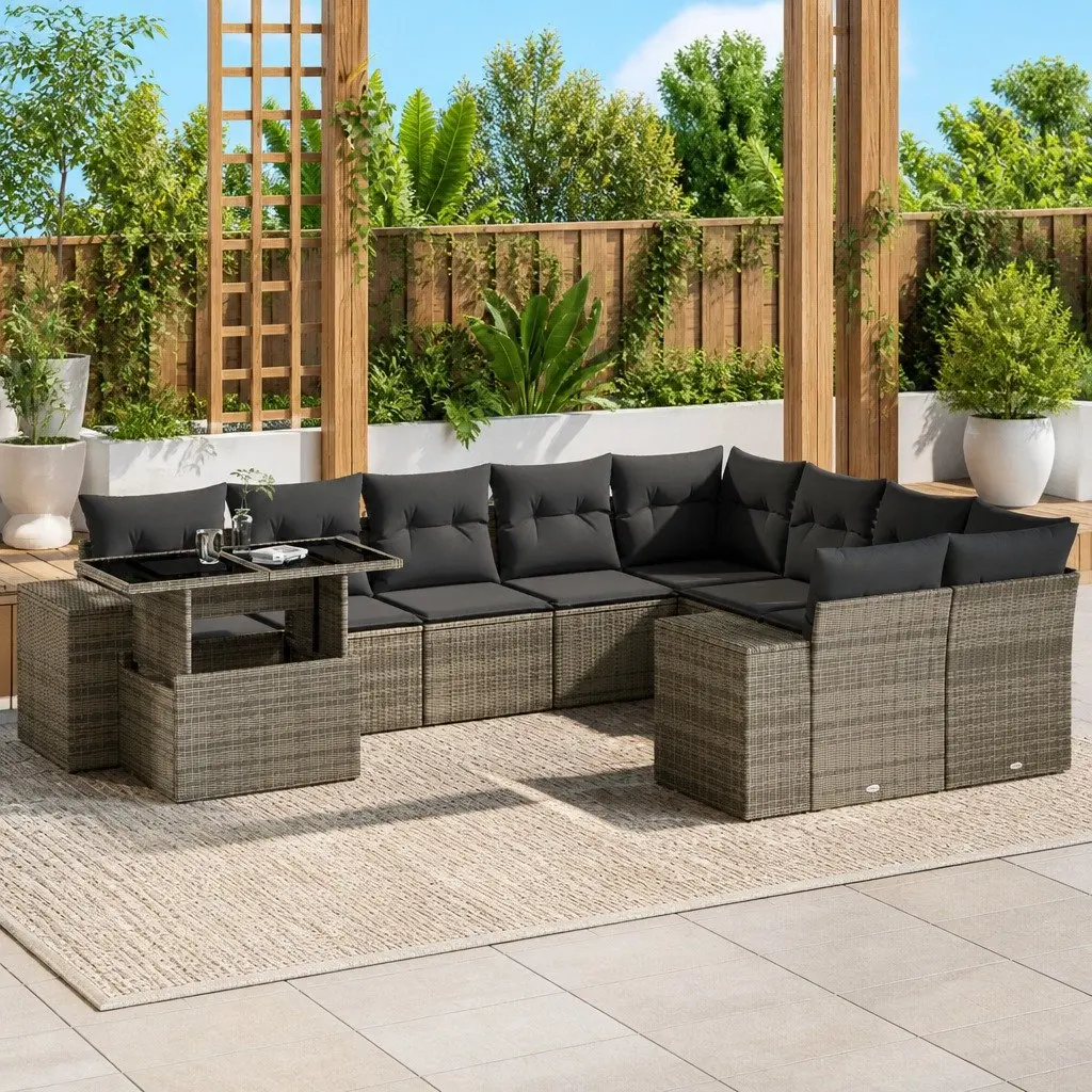 Garden Sofa Set Grey 10 Piece Modular Outdoor Furniture with Cushions