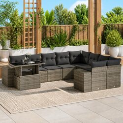 Garden Sofa Set 10 Piece Outdoor Furniture with Cushions Grey Poly Rattan Patio