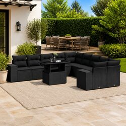 Garden Sofa Set 11 Piece Outdoor Furniture Patio Black Poly Rattan Modular