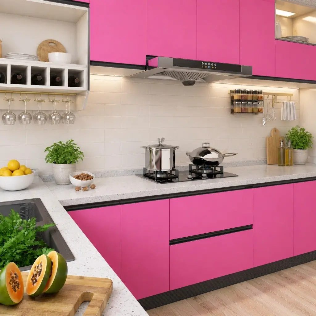 Self-Adhesive Furniture Film Pink 500x90cm High Gloss Decorative Vinyl Decor