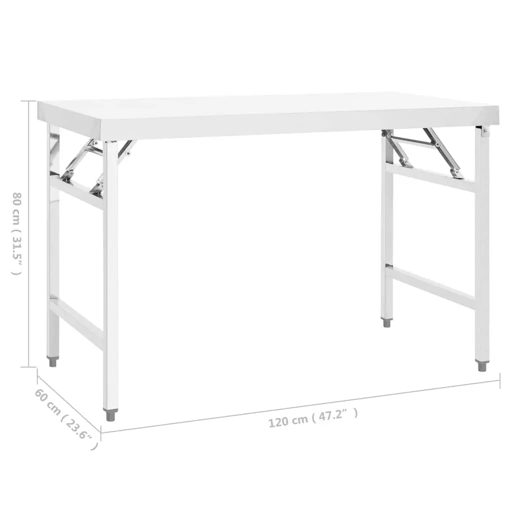 Foldable Stainless Steel Work Table 120x60x80cm Reinforced Tabletop for Commercial Kitchen Prep