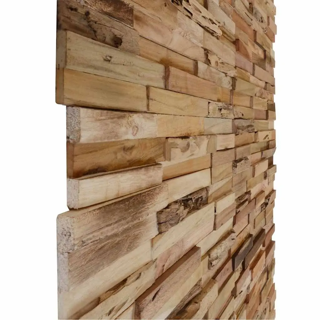 Wall Cladding Panels Brown Teak Wood Rustic Decorative 10 Piece