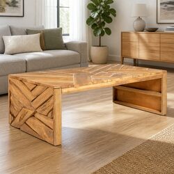 Distinct Teak Wood Coffee Table with Erosion Design
