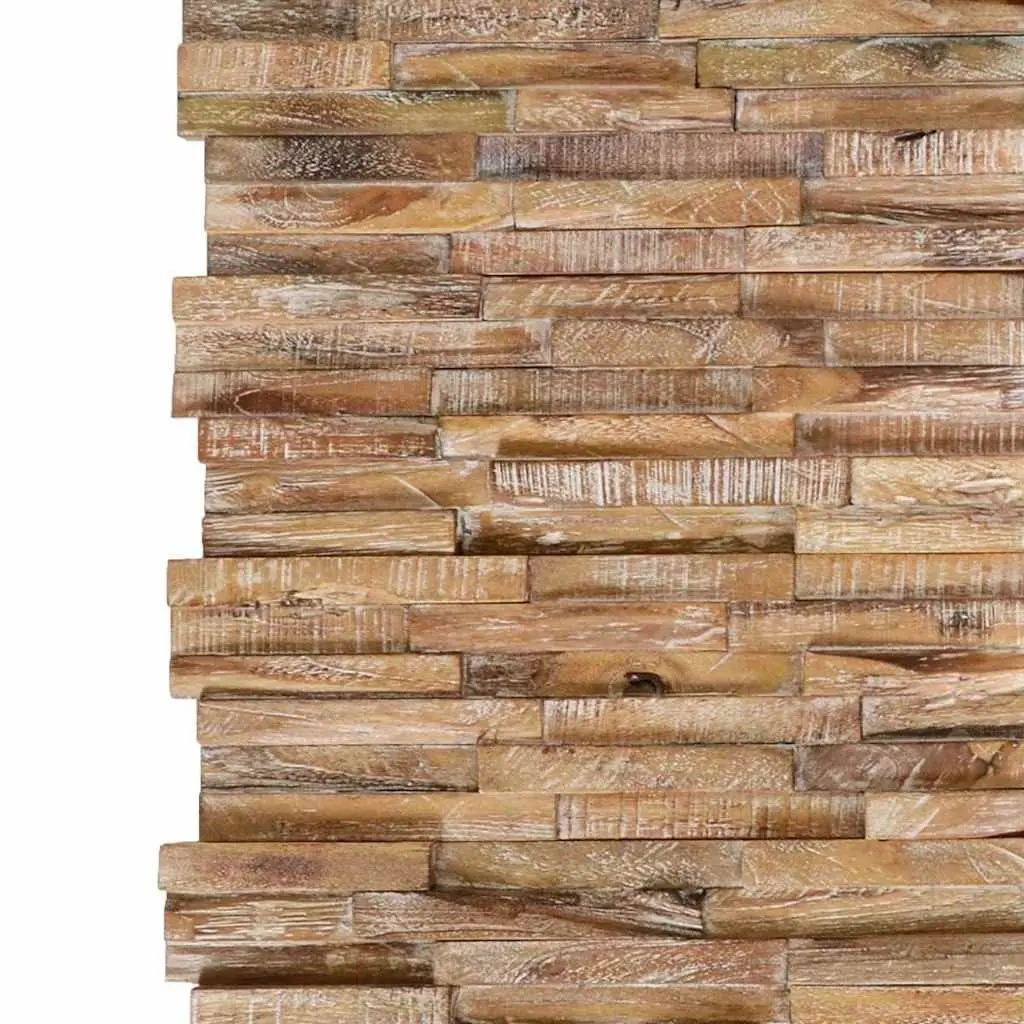 3D Wall Cladding Panels Brown Solid Teak Wood Rustic Decorative Feature Wall 10 Piece