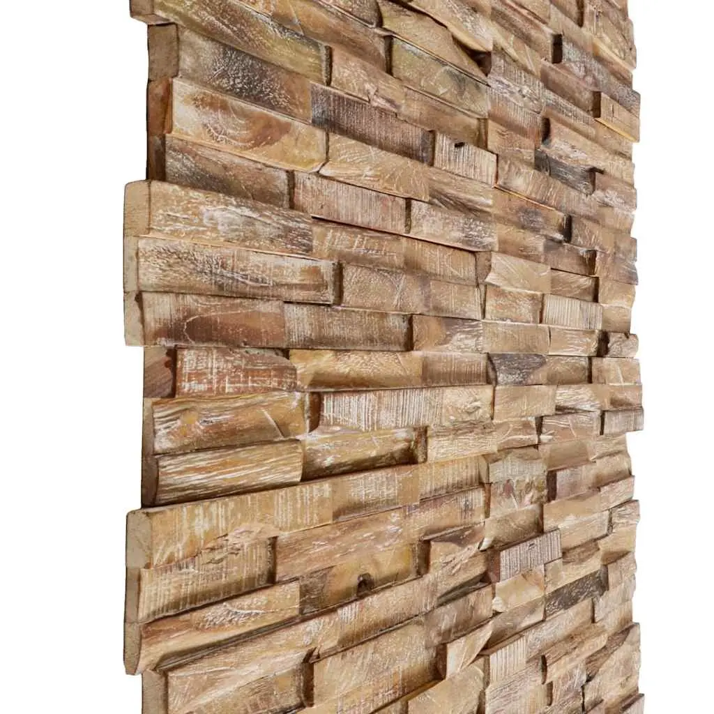 3D Wall Cladding Panels Brown Solid Teak Wood Rustic Decorative Feature Wall 10 Piece
