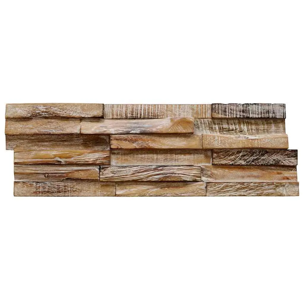 3D Wall Cladding Panels Brown Solid Teak Wood Rustic Decorative Feature Wall 10 Piece