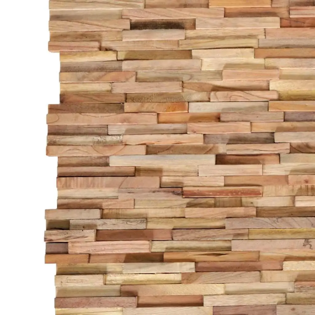3D Wall Cladding Panels Brown Solid Teak Wood Easy to Install Decorative Wall Finishing 10 Piece
