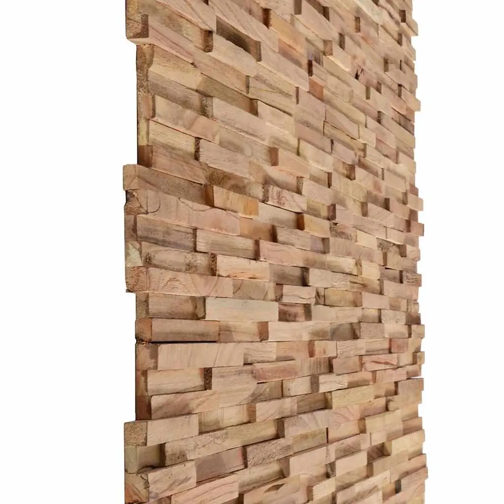 3D Wall Cladding Panels Brown Solid Teak Wood Easy to Install Decorative Wall Finishing 10 Piece