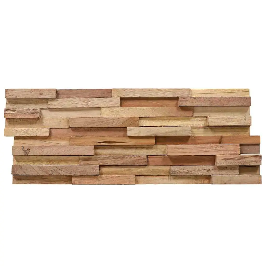 3D Wall Cladding Panels Brown Solid Teak Wood Easy to Install Decorative Wall Finishing 10 Piece