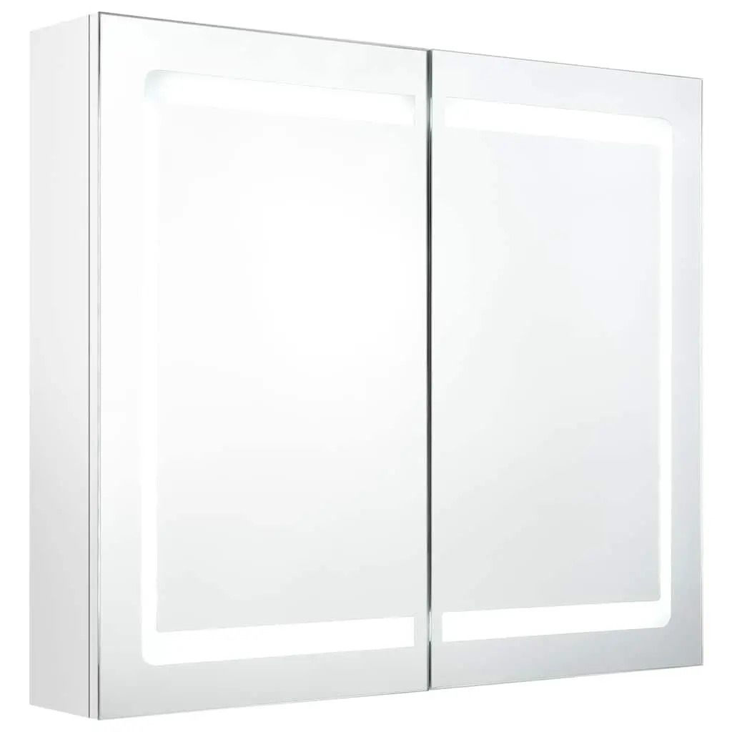 LED Bathroom Cabinet White 80x12x68cm Wall Mounted with LED Light Strips and 3 Interior Shelves