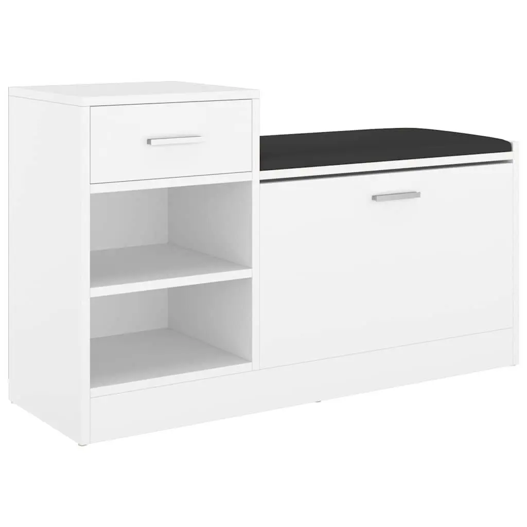 Shoe Storage Bench White Engineered Wood with Faux Leather Seat for Hallway Organiser 94.5x31x57cm
