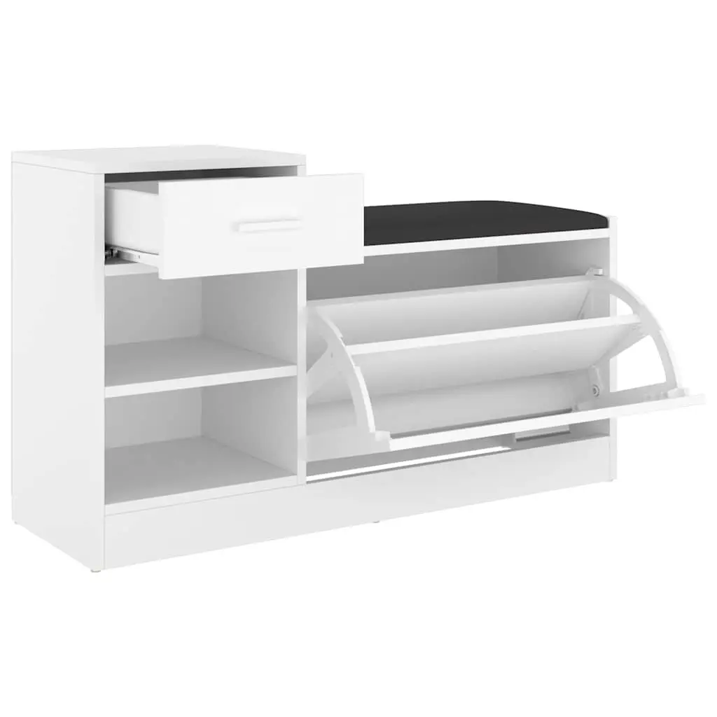 Shoe Storage Bench White Engineered Wood with Faux Leather Seat for Hallway Organiser 94.5x31x57cm