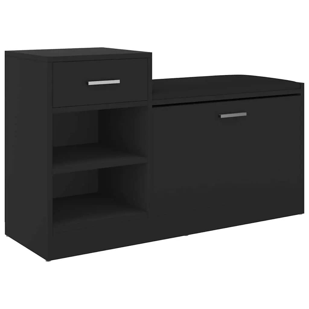Shoe Bench Storage Organiser Black Engineered Wood Seating Cabinet Hallway